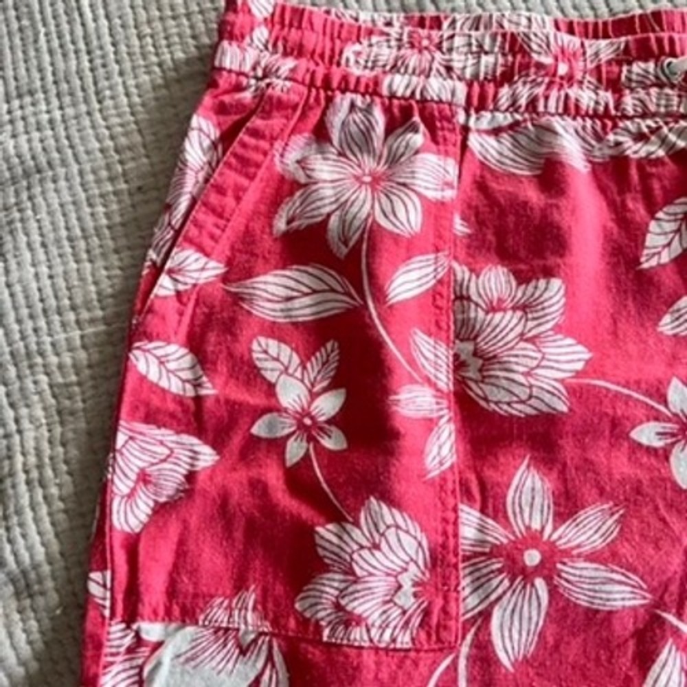 Gap Women XXL‎ Red Orange Floral Linen Blend Pull On Shorts Tropical Summer - Picture 5 of 9
